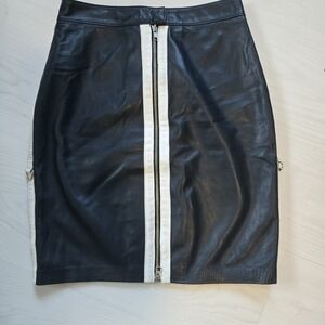 Danier Black and White Leather Pencil Skirt